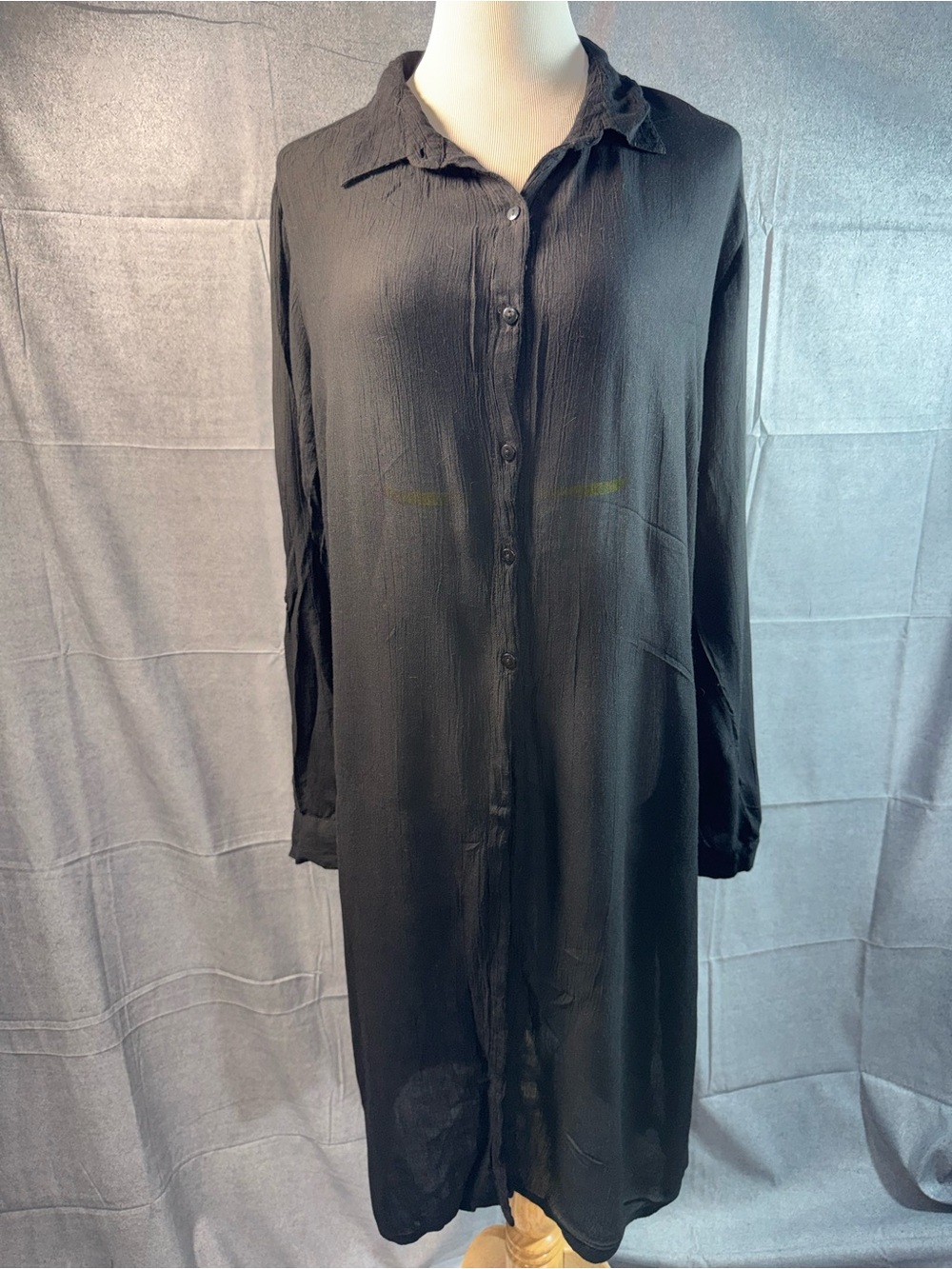 1851-Goa Lightweight Black Long-Sleeve Swim Coverup Shirt Dress